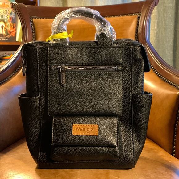 NWT Wrangler Small Leather Convertible Backpack - Black main image 8